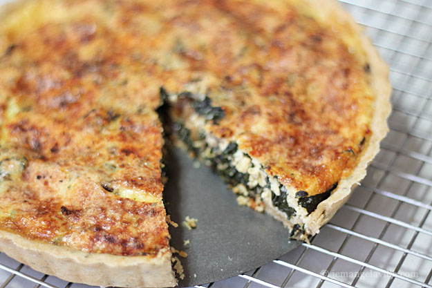 Kale, Feta and Onion Quiche (in an Olive Oil Crust)